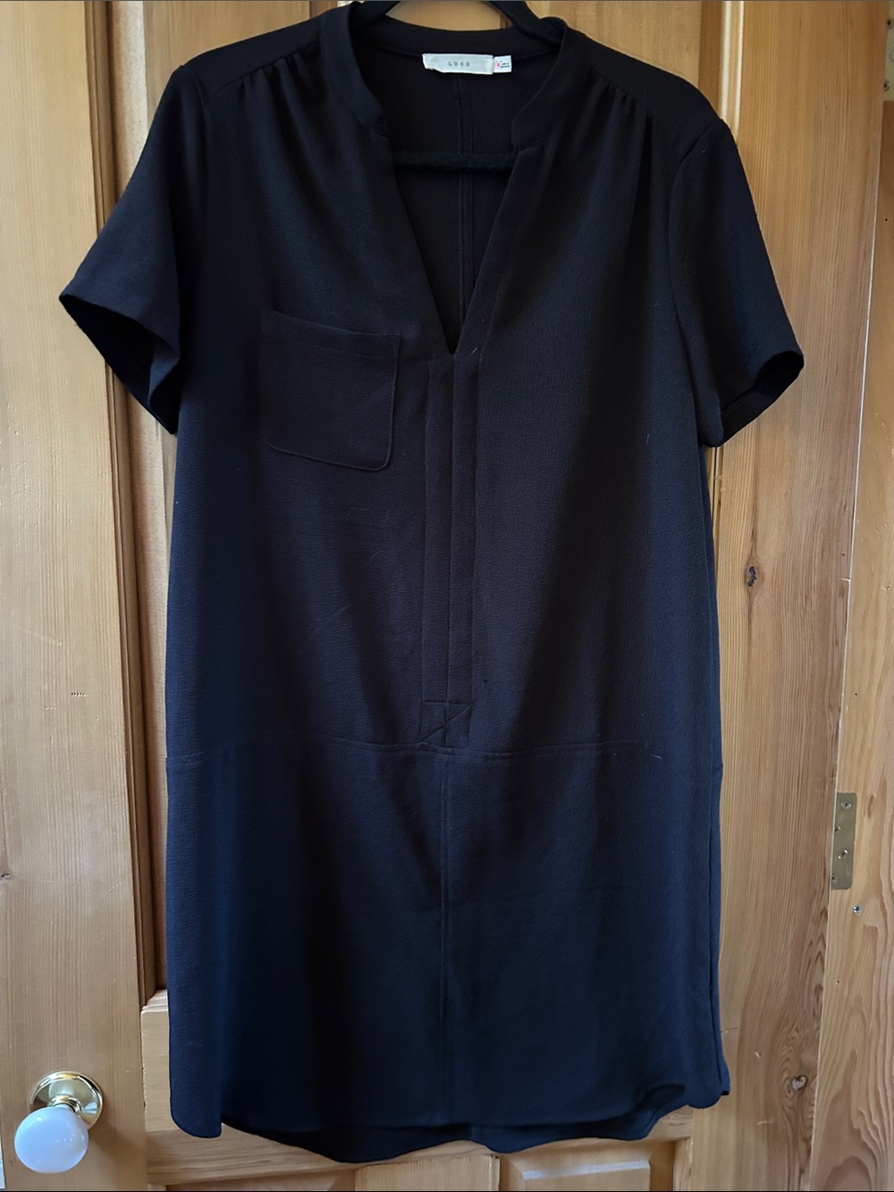 Lush Black V-Notch Short Sleeve Midi Shift Dress